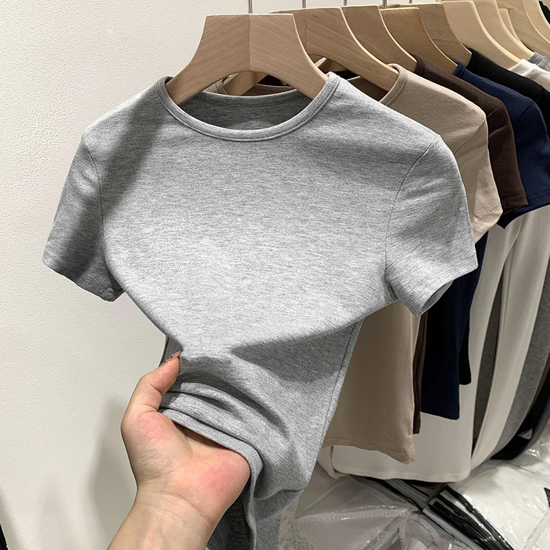 Hello新款显瘦修身百搭显瘦弹力小圆领修身弹力打底衫8738