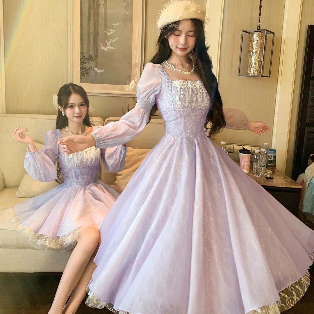 艾日秀早秋法式甜美慵懒风长袖仙女裙温柔风裙摆长款连衣裙F0895