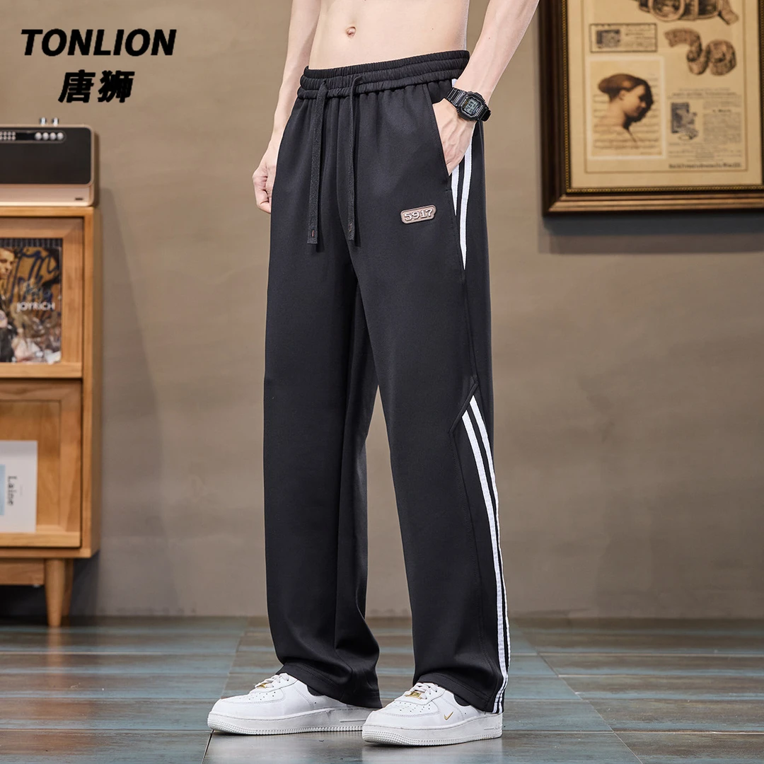 唐狮抽绳男士休闲户外运动直筒裤舒适百搭男装长裤男式休闲裤男