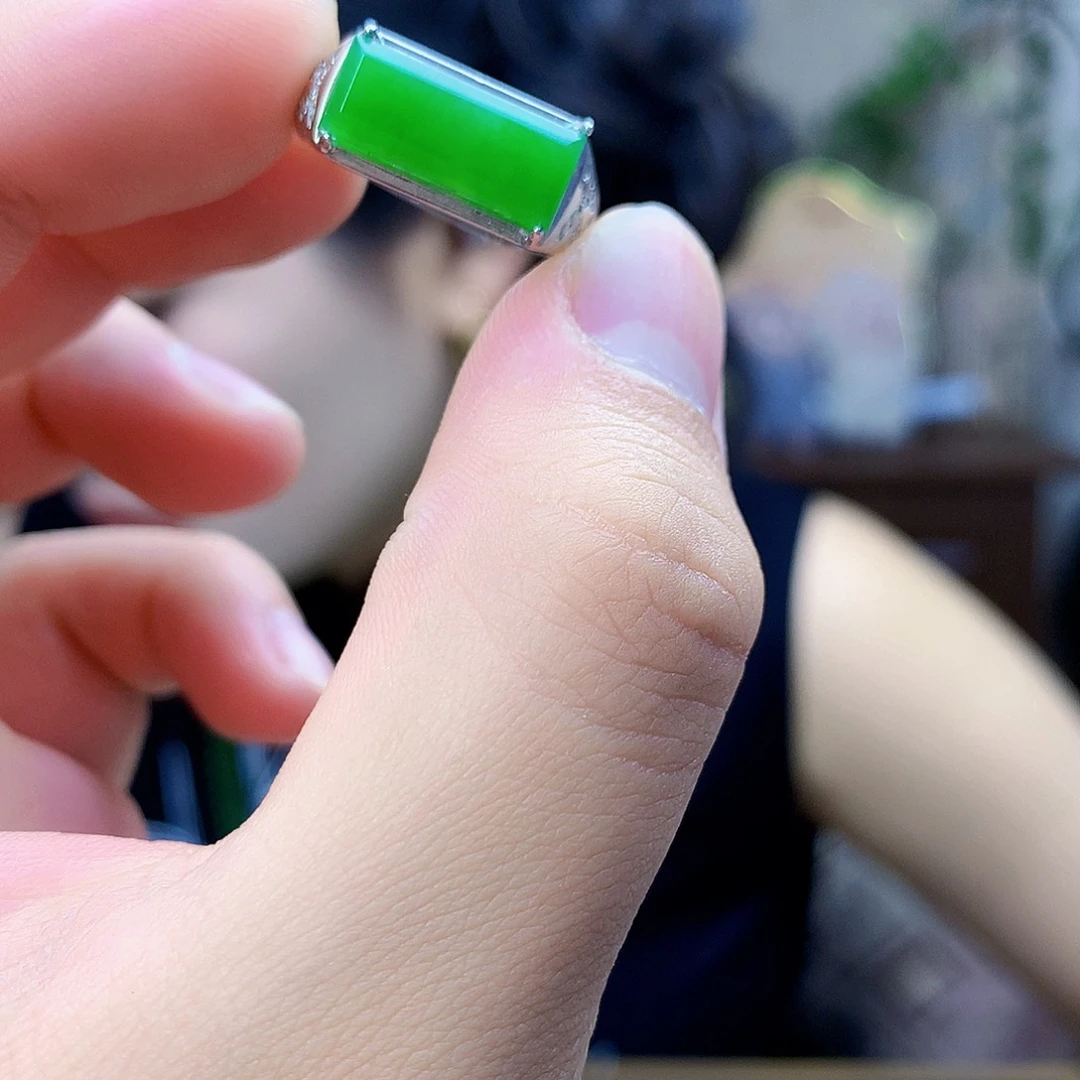 和田玉（碧玉）银S925镶嵌吊坠(不含链)戒指