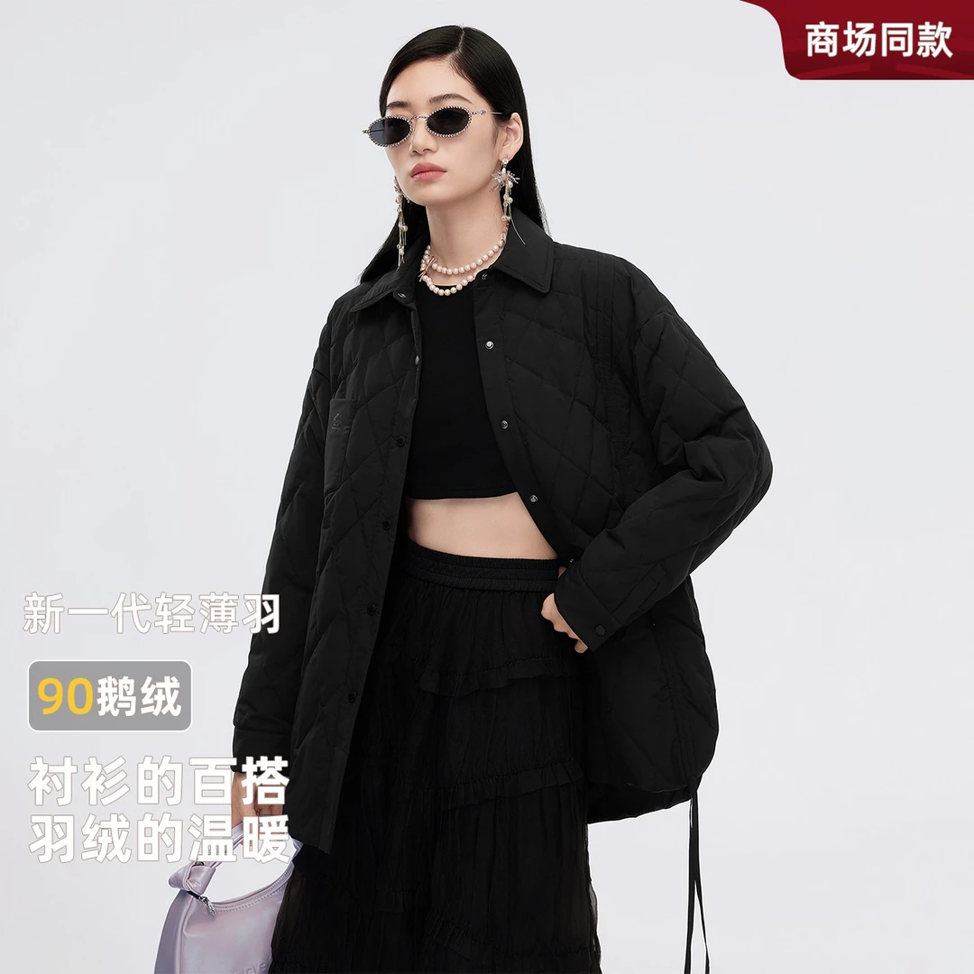 波司登24秋冬新女士立领商务优雅廓形短款鹅绒保暖外套B40133614