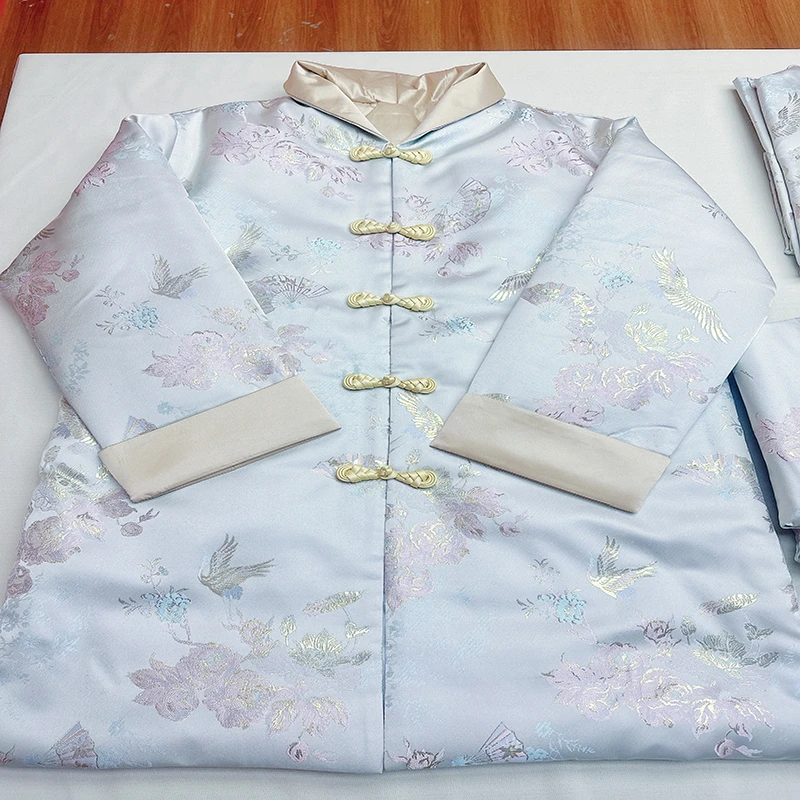 百年日记宫廷款寿老衣云锦金丝鹤牡丹花百年服七件配饰七件套全套