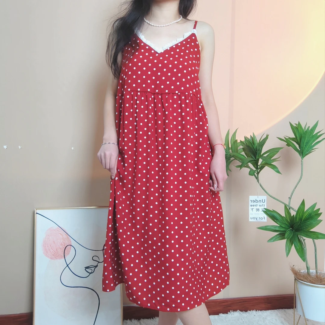 家居服女夏季可外穿薄款棉绸睡裙带胸垫中长款纯欲风性感睡衣新款