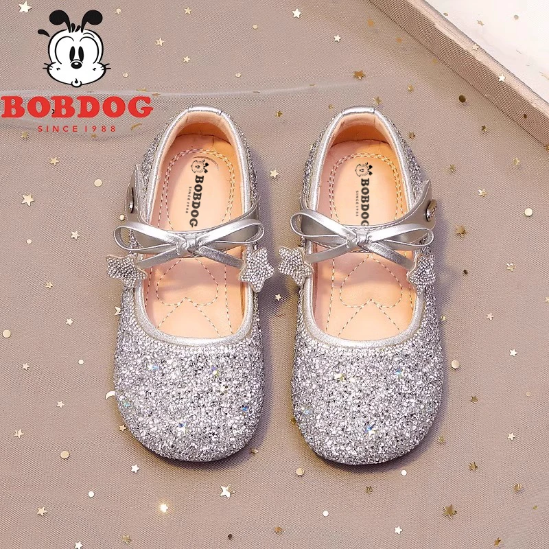 巴布豆女童公主鞋2025春夏新款儿童水晶鞋女孩小皮鞋宝宝艾莎单鞋