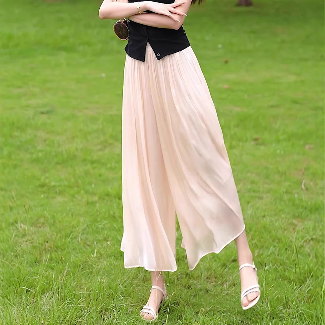 裙裤女夏季薄款2025新款小个子九分裤子高腰宽松垂坠感休闲阔腿裤