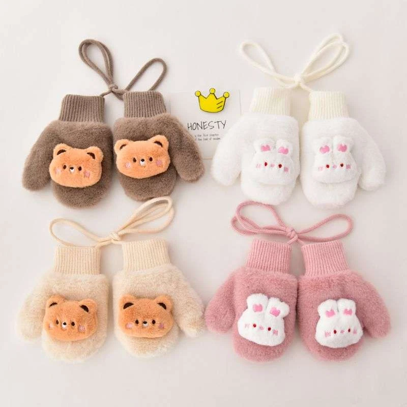 适用于儿童手套保暖冬季宝宝防寒加绒加厚包套女童可爱柔软毛绒全