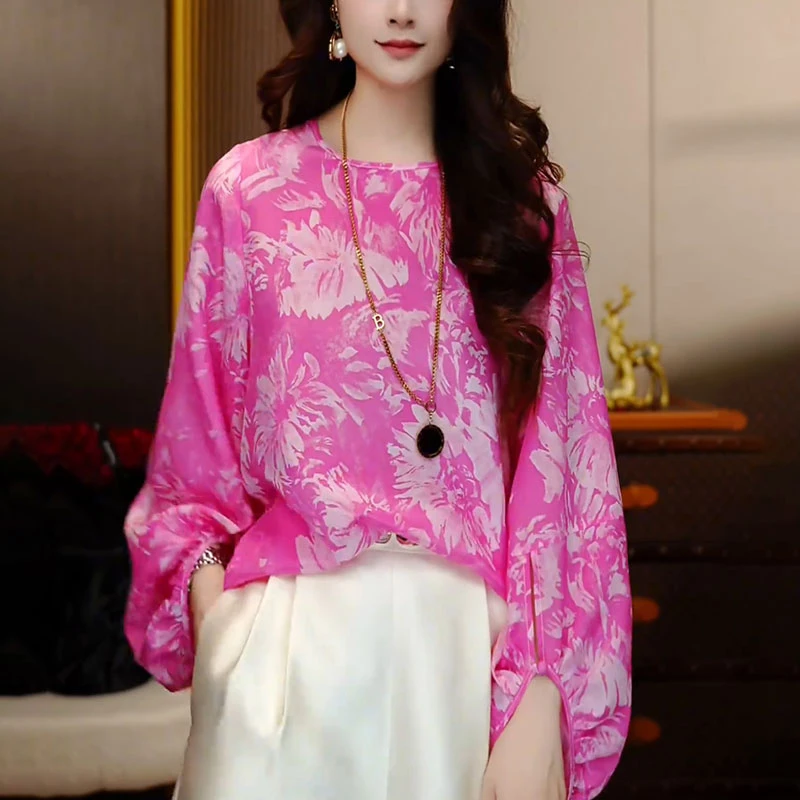 雪纺衬衫女碎花2025秋季显瘦洋气设计感印花宽松减龄打底休闲上衣