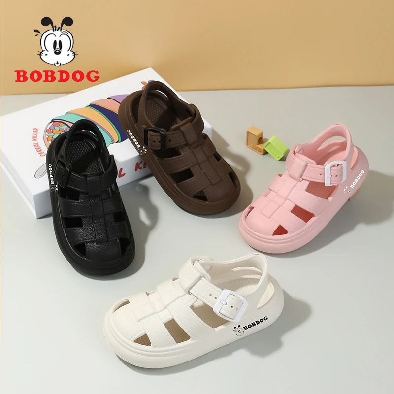 Bobdog/巴布豆夏季新款超轻软底儿童凉鞋男童小白鞋女童罗马凉鞋