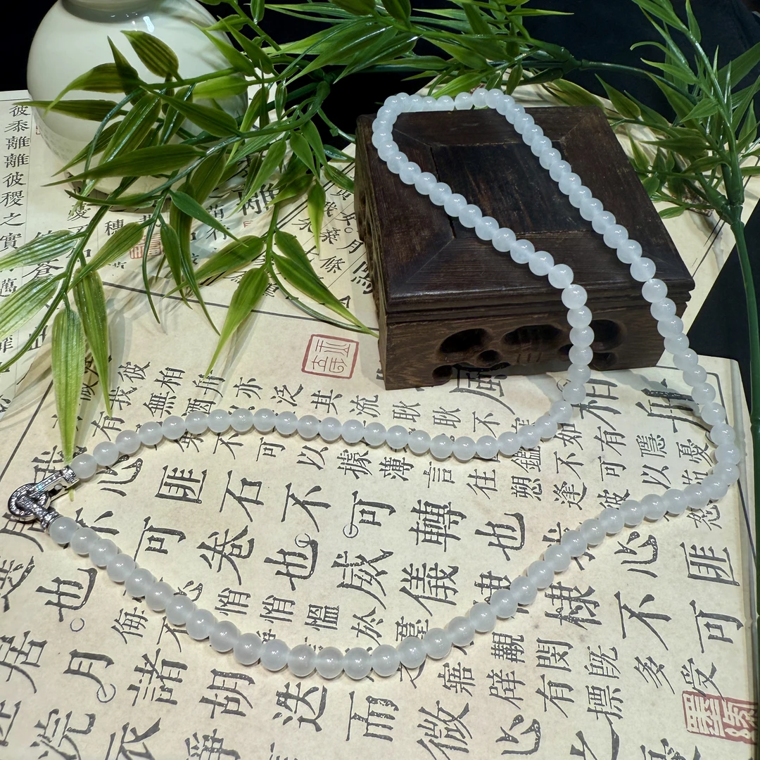 和田玉冰透白玉项链卡6mm（带扣头）