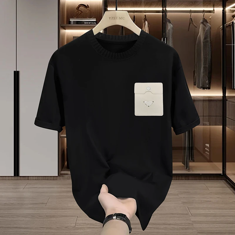 【皮口袋T恤 】夏季新品轻奢时尚短袖男女同款--T2067