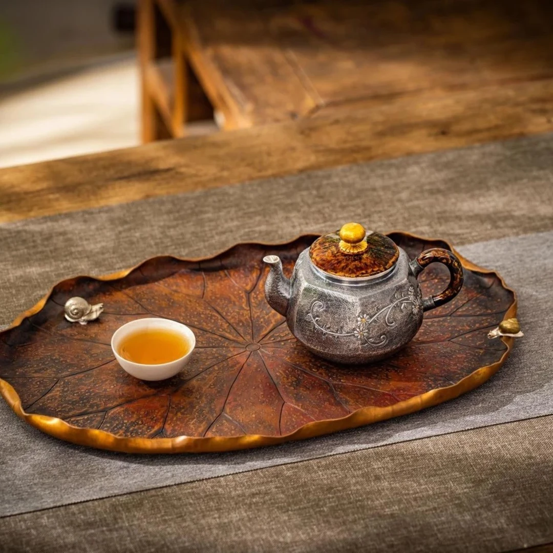 蜂鸟工坊手工艺品大漆盖錾刻菊花茶壶FNN1493