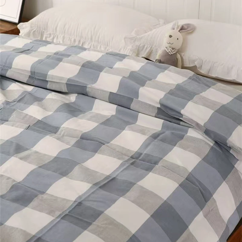 纯棉老粗布格子床单学生宿舍加厚双面透气床单套件日式