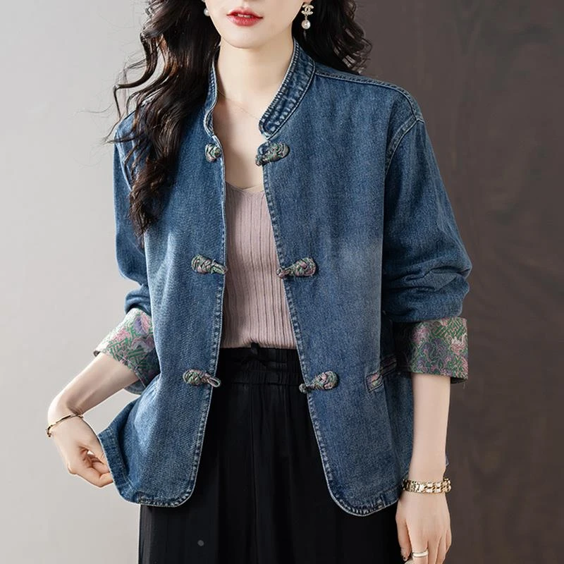 新中式国风牛仔外套女妈妈秋装2025新款复古感上衣秋冬款高端洋气