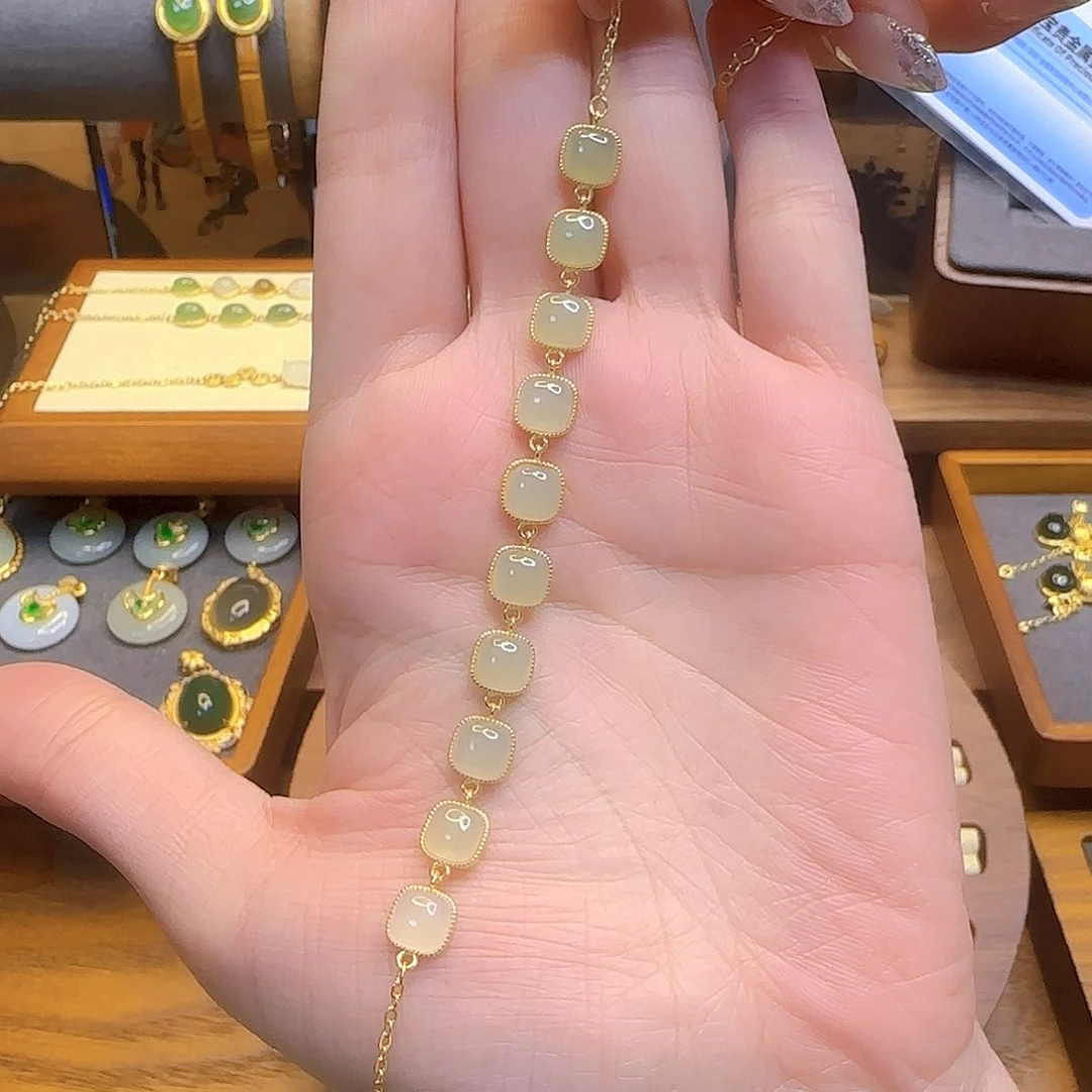 和田玉手链银S925镀金镶嵌多样性发货