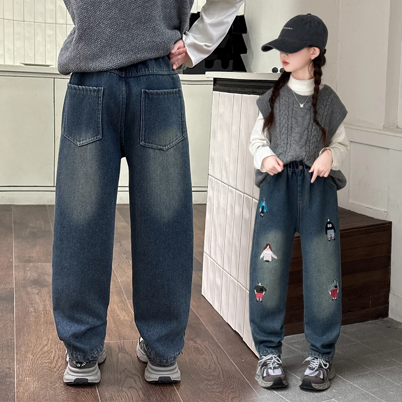 女童裤子春秋装2025新款休闲儿童中大童薄款牛仔裤春款宽松老爹裤