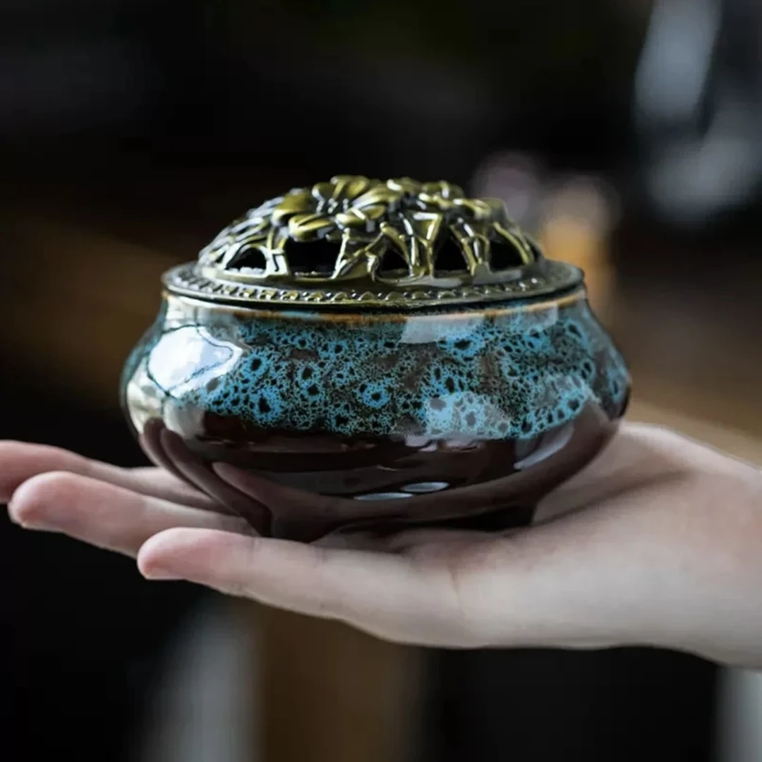 盘仿古陶瓷蚊香炉手工室内创意盘香炉檀香盒线香插摆件冰裂薰香炉