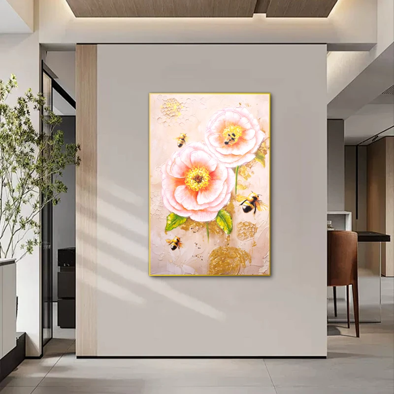 现代玄关挂画 2024年新款入户玄关装饰画 走廊过道牡丹花80120