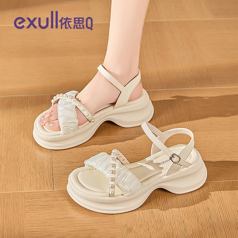 依思q珍珠凉鞋女款2025新款爆款夏季厚底外穿夏天穿裙子专用凉鞋