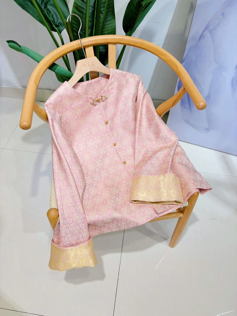 DY3068上久楷100桑蚕丝宋锦新中式秋季新款气质减龄女外套