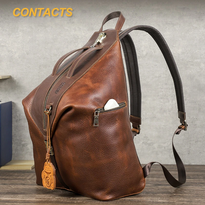 黑天使头层牛皮大容量休闲多功能男士双肩包潮流真皮男款旅行背包