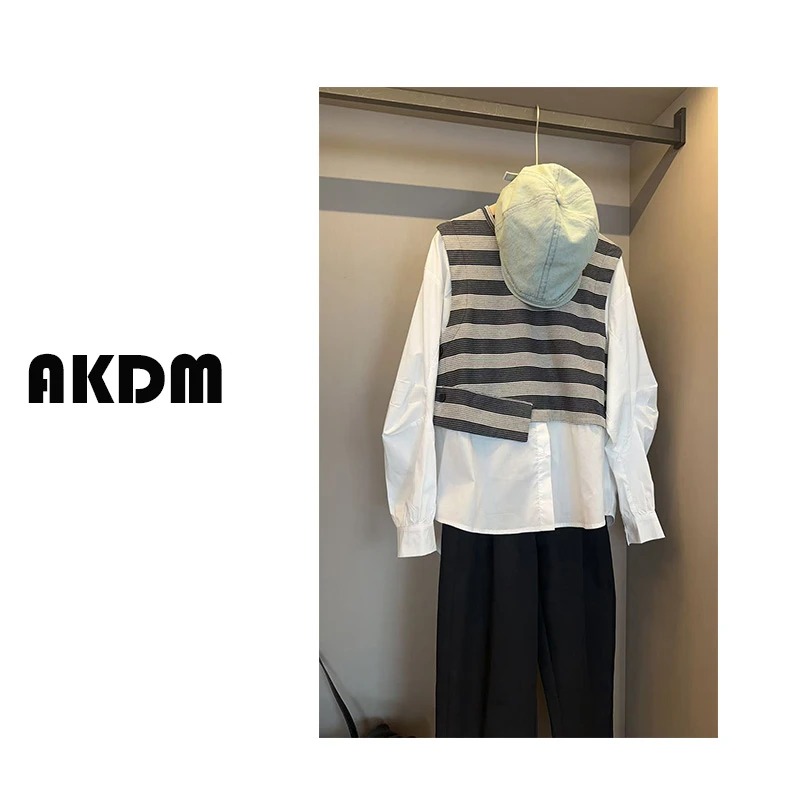 AKDM假两件拼接背心式衬衫女时尚休闲上衣871150
