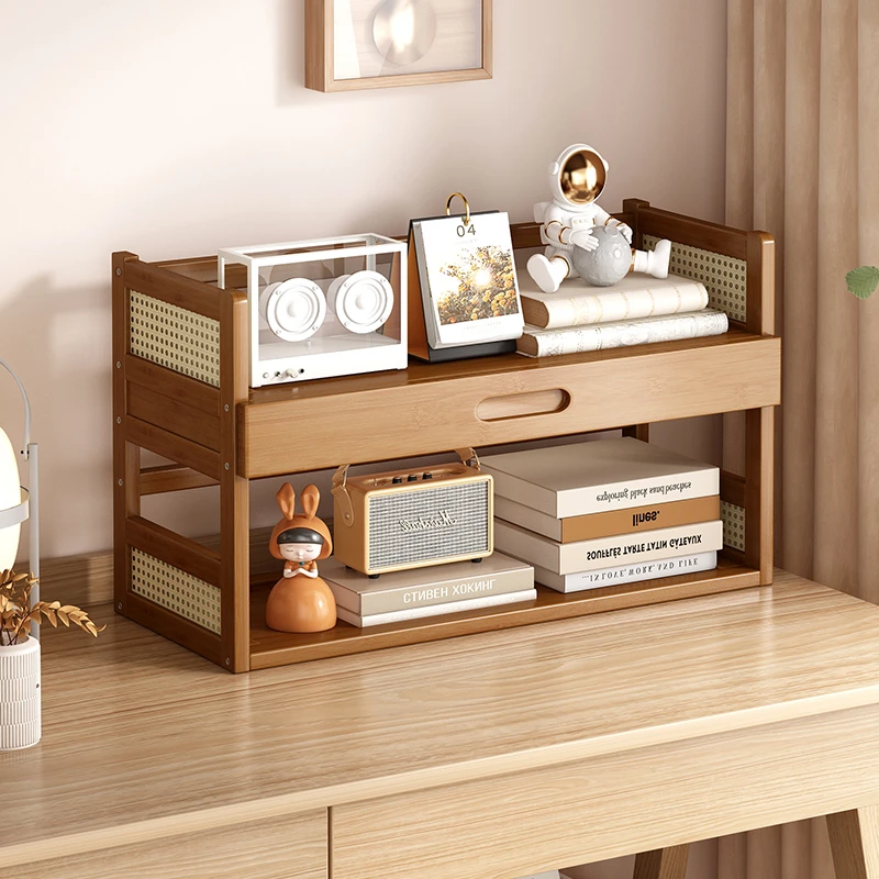 简易桌面书架宿舍多层收纳架家用学生书桌整理架子带抽置物架