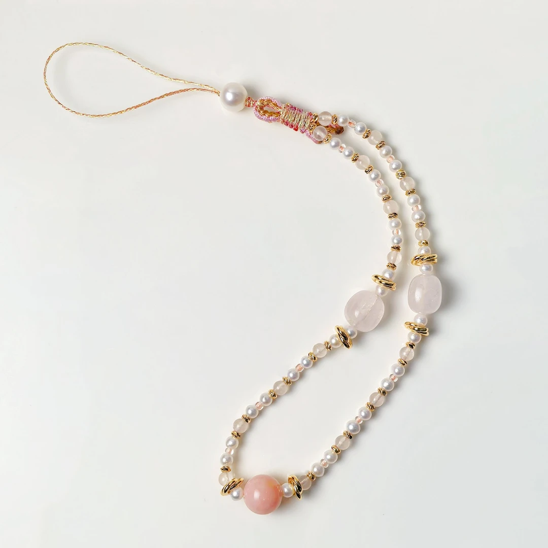 依俐西雅SJ006粉晶淡水珍珠手机链3-8mm 无证非基地发货