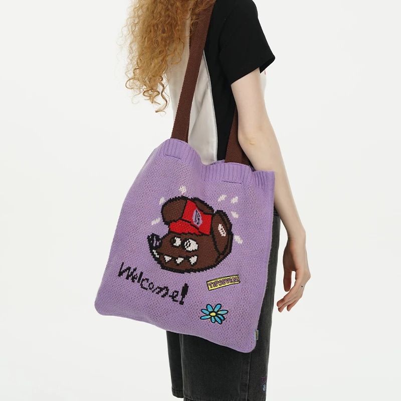 TIPSEVEN 原创设计夏日快餐系列超可爱公仔针织刺绣时髦单肩包包