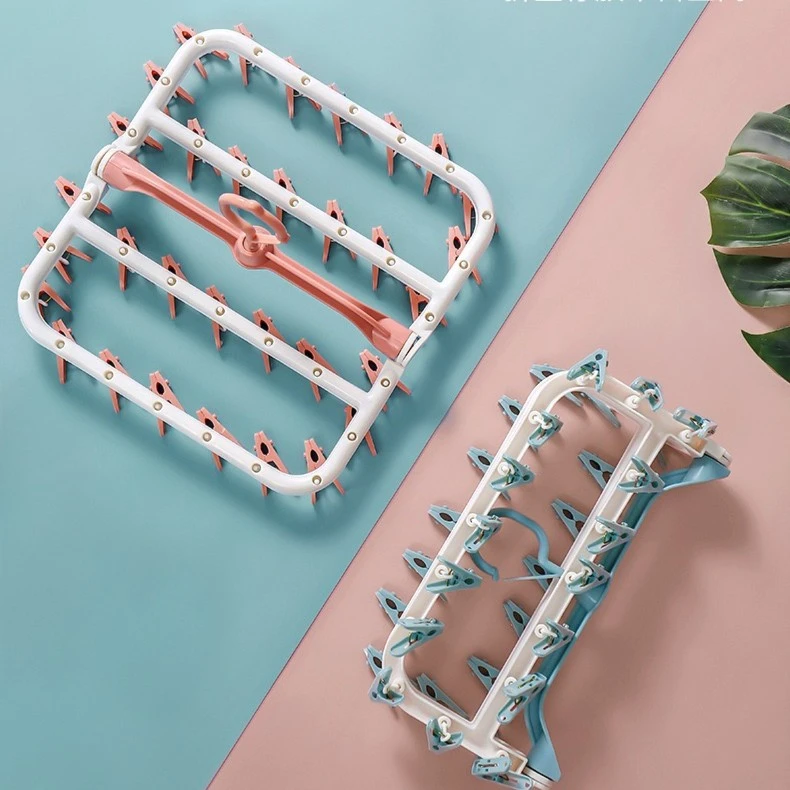 家用衣架折叠卡通晒衣架收纳神器晾衣架多夹子婴儿袜子架WWHH009