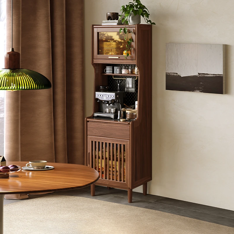 实木餐边柜黑胡桃木岩板家用窄边吧台桌客厅简约吧台柜DH240502
