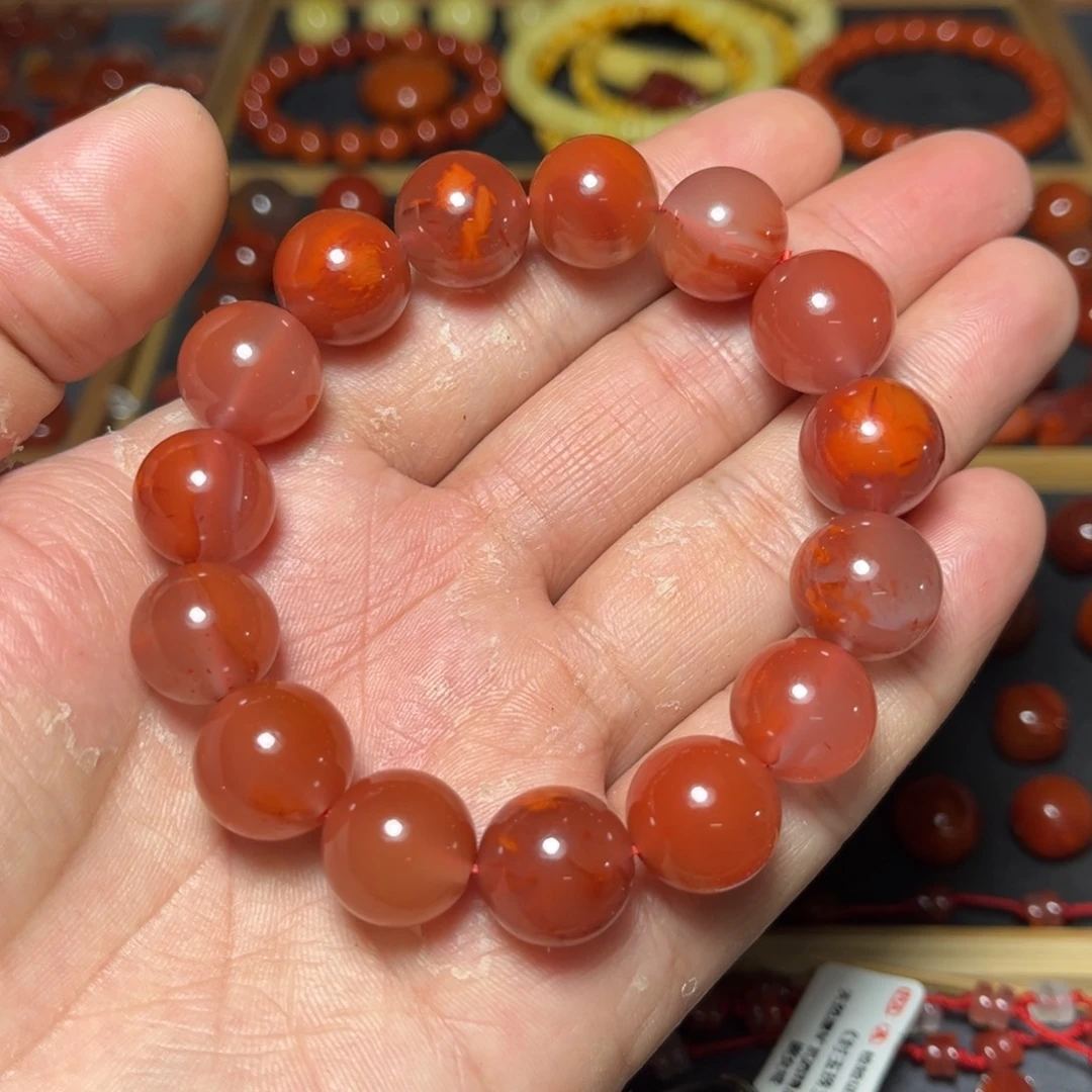 南红玛瑙未镶嵌手串原矿瓦西冰飘单圈13mm+