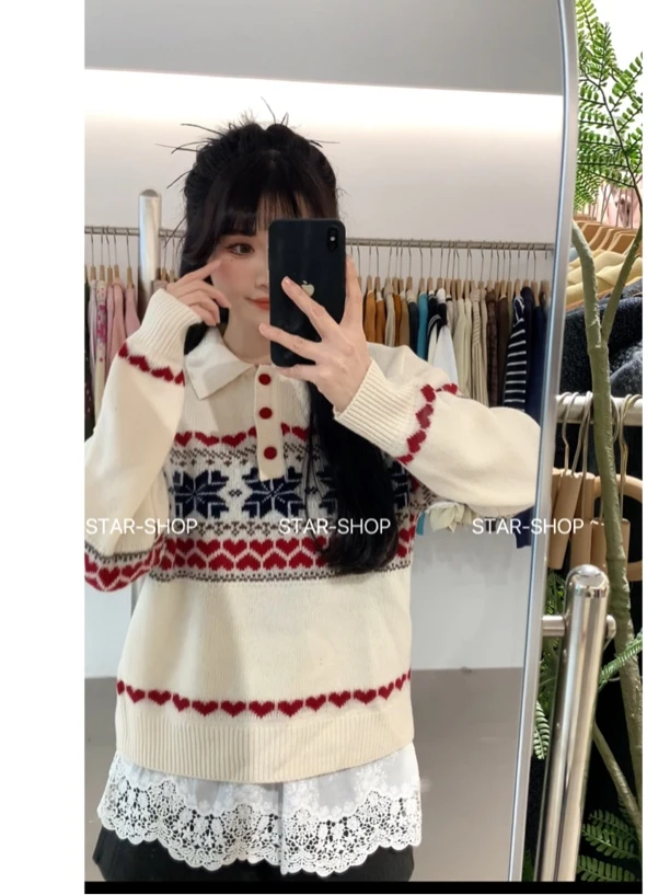 ｛小红扣｝自留 小翻领 复古针织衫