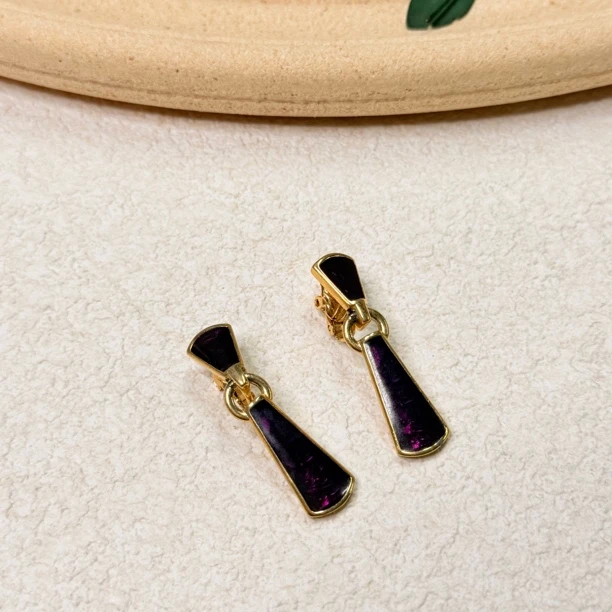 铜合金珐琅耳饰 【六六中古】孤品复古耳夹th7985