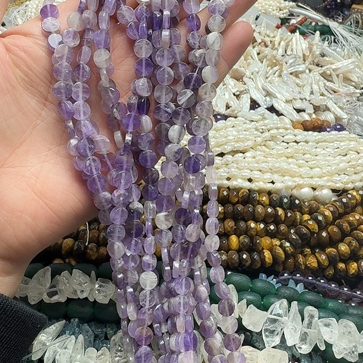 玛瑙/玉髓未镶嵌珠宝半成品一条8mm紫水晶圆饼