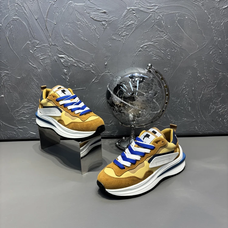 72632秋季新款潮流百搭男鞋厚底运动风透气户外休闲男士华夫鞋