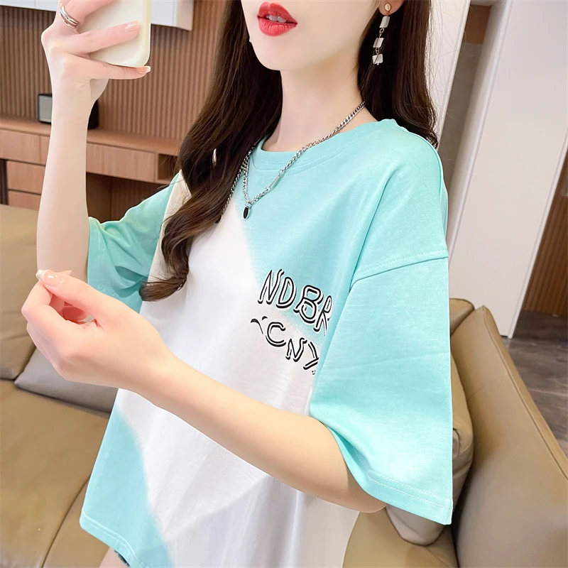 渐变色扎染短袖t恤女2025新款夏季韩版宽松显瘦设计感小众上衣服