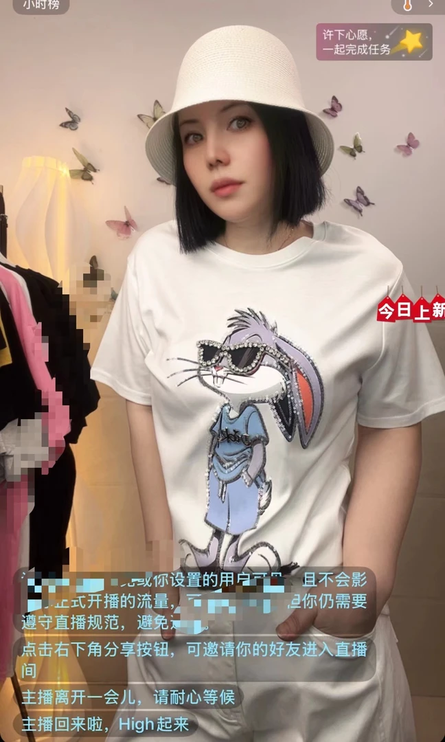 精品兔八哥卡通重工不透肉短袖情侣T恤印花白色时尚休闲百搭女士