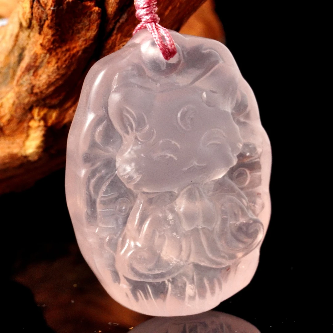 定制版萌狐粉水晶项坠配绳（多样性发一）
