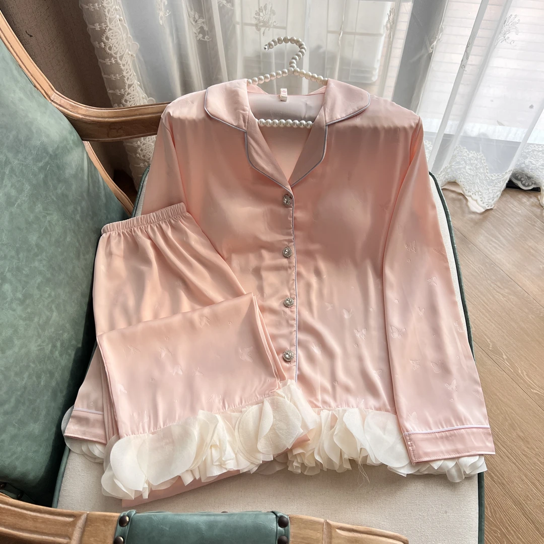 春秋季新款甜美高级感气质冰雪丝睡衣女甜美简约家居服套装可外穿