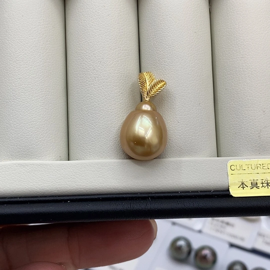 银S925镶嵌海水珍珠吊坠(不含链)金珠12.7