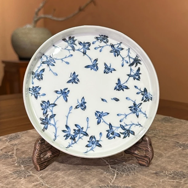 元煦和晓 青花描银幽兰花壶承