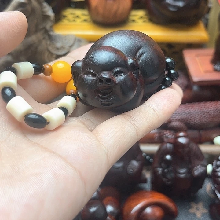 木紫檀红木雕刻福猪把件