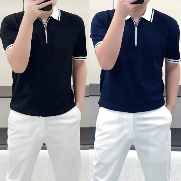 【山先生】·活力撞色领拉链款时尚男士POLO衫45101