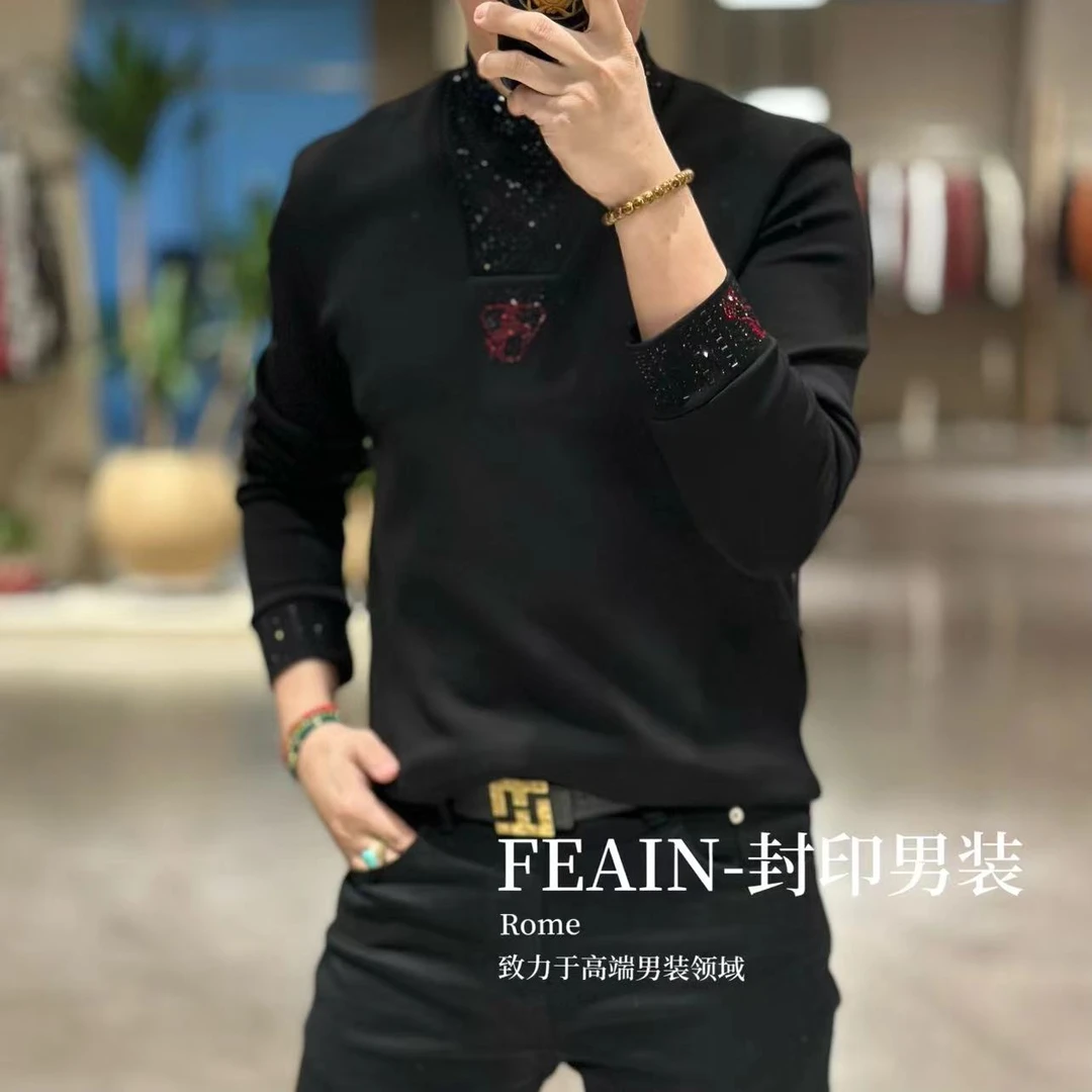 【加绒加厚】高端定制立体修身裁剪交叉领奥钻设计加绒加厚卫衣3328