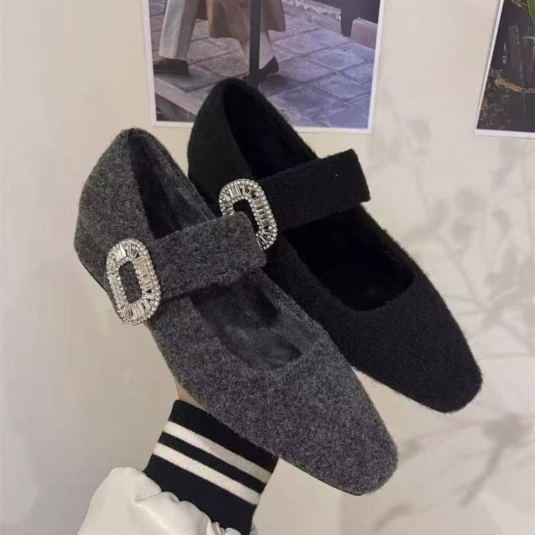 玛丽珍法式小单鞋加绒时尚百搭软底韩版秋冬配裙子的仙女风女鞋