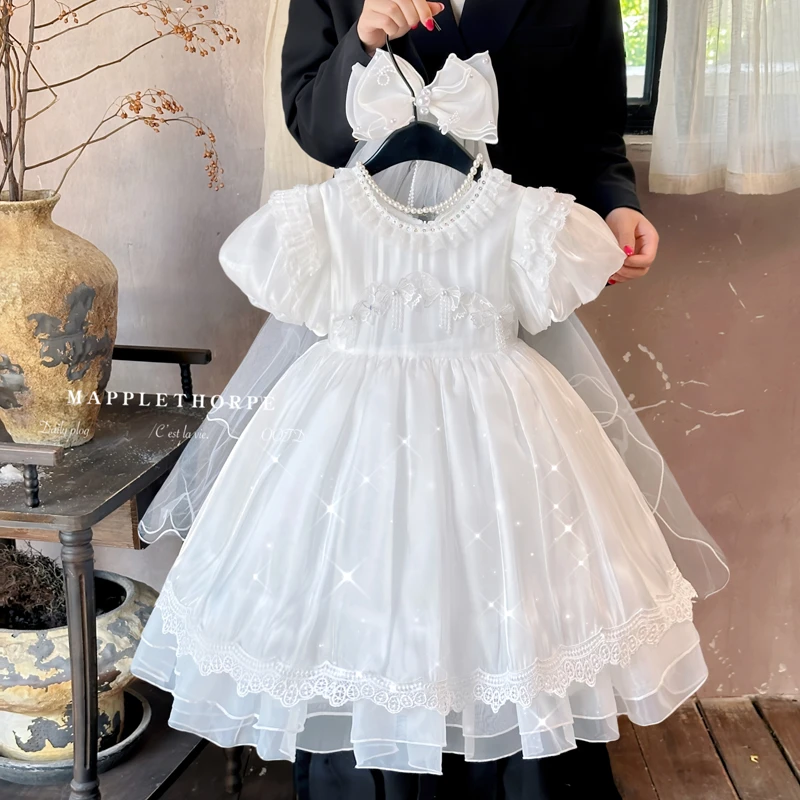 重工女童连衣裙夏季女宝收腰花童礼服高级感宴会生日party小裙子