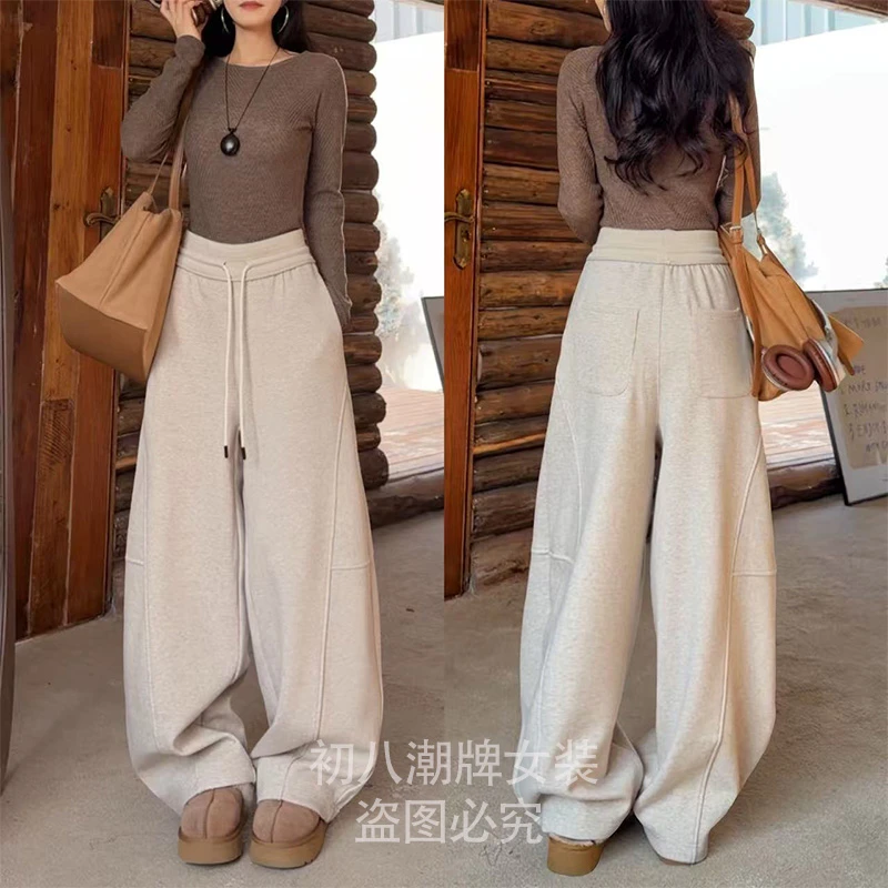 52221结构弯刀裤加绒裤2025年冬季新款宽松裁片百搭卫裤休闲裤女