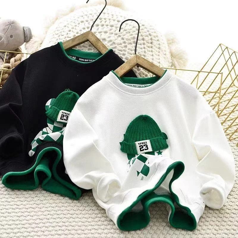 春秋季新款卫衣绣花帽子立体中大童假两件潮款洋气炸街上衣9445