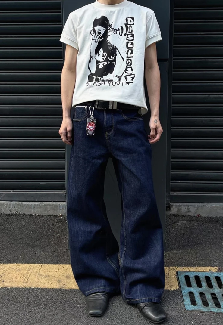 B5#某饱三位数！人手一条！丹宁原牛直筒微阔腿cleanfit牛仔裤