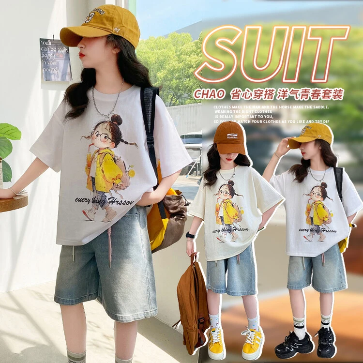 套装休闲夏季印花女童中大童